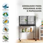 Gaiola para Pássaros com Divisória Rodas Gaiola para Aves com Comedouros Poleiros e Bandeja Removível 76x46x116 cm Preto