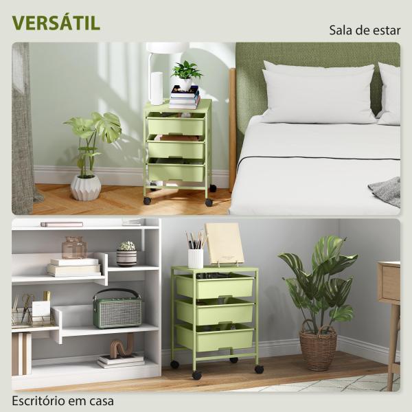 Carrinho Auxiliar com Rodas Carrinho de Cozinha de 3 Níveis com 3 Cestos e Estrutura de Aço 40,8x33,5x60,5 cm Verde