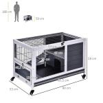 Coelheira de madeira gaiola para pequenos animais de estimação portátil com telhado de abertura rampa de bandeja removível para cobaias 90x53x59 cm cinza e branco