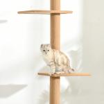 Arranhador para Gatos de Chão ao Teto Ajustável com 4 Plataformas e Poste 43x27x228 - 260 cm Castanho Claro