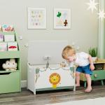 Baú Brinquedos Infantil 53 L Caixa de Arrumação Brinquedos com Tampa Rebatível e Pistão a Gás 60x37x39 cm Verde