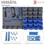 Prateleira de Parede Organizador de Ferramentas Prateleiras de Armazenamento com 28 Caixas ​54x95 cm Cinza e Azul