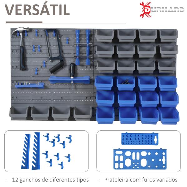 Prateleira de Parede Organizador de Ferramentas Prateleiras de Armazenamento com 28 Caixas ​54x95 cm Cinza e Azul