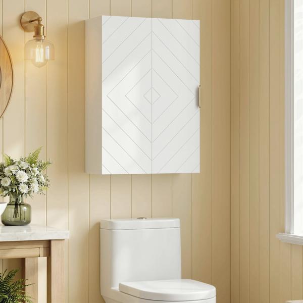 Armário Casa de Banho de Parede Moderno com 1 Puxador de Aço e Prateleiras Ajustáveis 40x15x60 cm Branco
