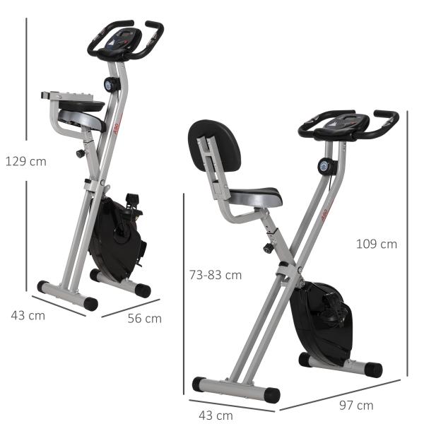 Bicicleta Estática Dobrável com 8 Níveis de Resistência Magnética com Assento Ajustável 43x97x109 cm Cinzento