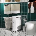 Armário Casa de Banho para Espaços Reduzidos com 4 Rodas Prateleira Aberta e Gavetas 16x52x71,5 cm Branco