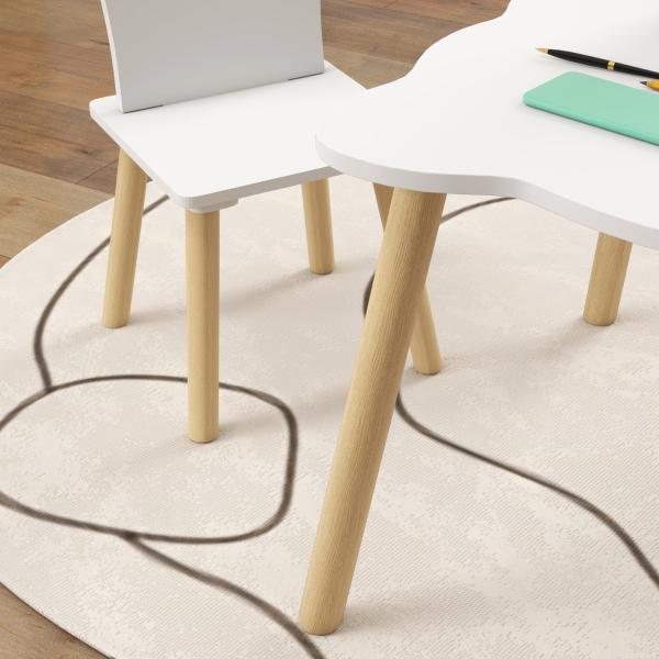 Mesa Infantil com 2 Cadeiras com Encosto em Forma de Coroa para Crianças de 3 - 6 Anos para Sala de Jogos Dormitório Branco