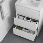 Móvel de Casa de Banho com Lavatório Armário Casa de Banho de Cerâmica Sintética com 2 Gavetas 61x37x88 cm Branco Brilhante