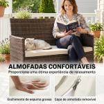 Sofá de Exterior em Rattan de 2 Lugares Sofá de Jardim com Almofada Lavável Estrutura de Aço para Varanda Caqui