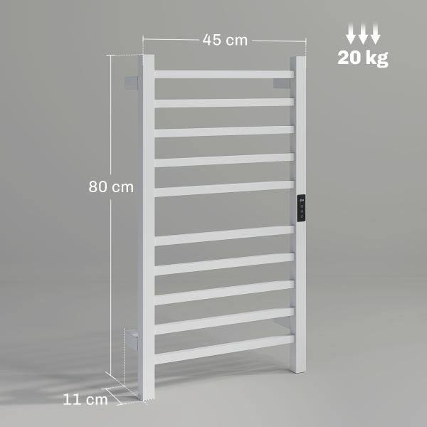 Toallero Elétrico de Parede 110W com Controlo WIFI Ecrã Tátil Temporizador 10 Barras Temperatura Ajustável Baixo Consumo IPX4 45x11x80 cm Branco