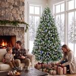 Árvore de Natal 220 cm com 400 Luzes LED, 11 Modos, Telecomando, 1378 Pontas e Base Metálica Dobrável, Verde