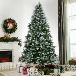 Árvore de Natal Artificial Ø105x210cm com 1440 Pontas de PVC e 75 Pinhas Base Dobrável e Suporte de Aço Decoração de Natal para Interiores Verde
