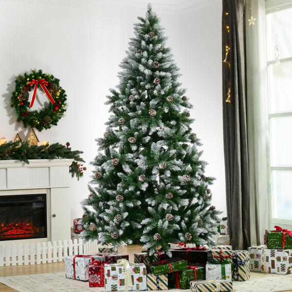 Árvore de Natal Artificial Ø105x210cm com 1440 Pontas de PVC e 75 Pinhas Base Dobrável e Suporte de Aço Decoração de Natal para Interiores Verde