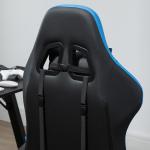 Cadeira Gaming Cadeira Gamer de Pele PU Reclinável 135° Apoio para a Cabeça e Apoio para os Pés 65x65x121 - 129 cm Preto e Azul