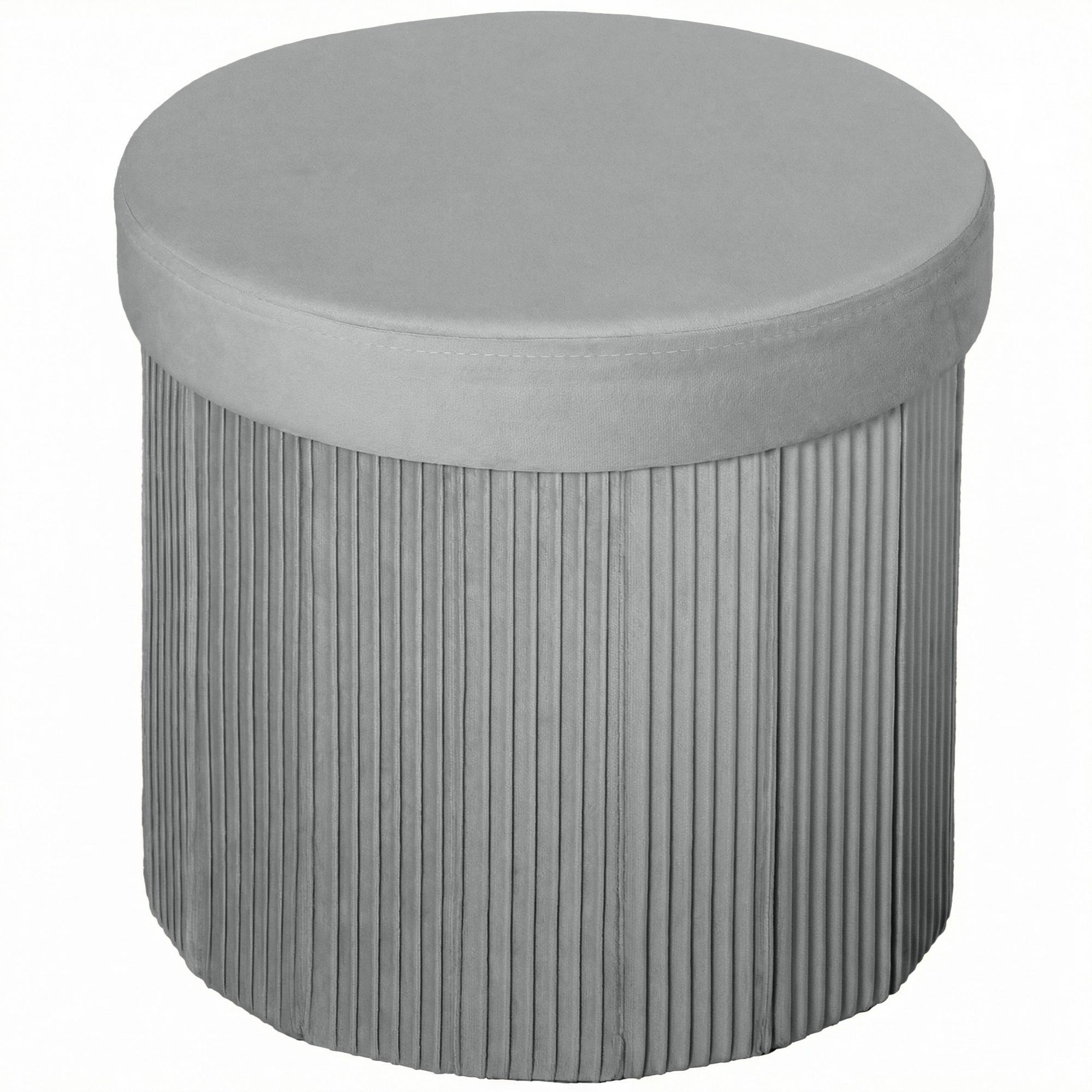 Puff de Arrumação Banco de Arrumação Dobrável 35 L 38x38x38 cm Estofado em Veludo Baú de Arrumação Cinzento Escuro