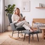Conjunto de Poltrona Baloiço com Apoio para os Pés Poltrona Relax com Almofada Acolchoada e Anti - Tombo 64x89x90 cm Cinza