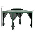 Pérgola de Jardim com 4 Mosquiteiras Teto Duplo 8 Orifícios de Drenagem e Estrutura de Metal 297x297x268 cm Verde