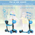 Trotinete 5 em 1 para Crianças com 3 Rodas Assento Removível e Guiador Ajustável Carga Máxima 50 kg 62x25x72,5 cm Azul