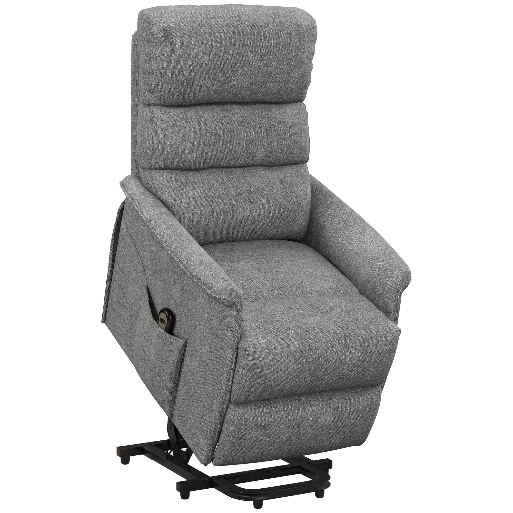 Poltrona Relax Reclinável Elétrica Poltrona Levanta Pessoas com Controlo Remoto e Bolso Lateral 66x90x96 cm Cinza