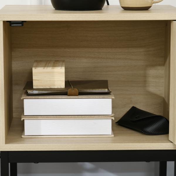Mesa de Cabeceira com Porta de Vime Estilo Cannage com Pés de Metal 43x30x51 cm Madeira e Preto