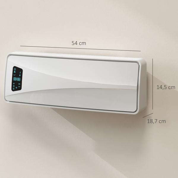 Aquecedor Elétrico de Baixo Consumo de Parede 2000W com 3 Modos Ecrã LED Termostato Temporizador e Oscilação 54x18,7x14,5 cm Branco