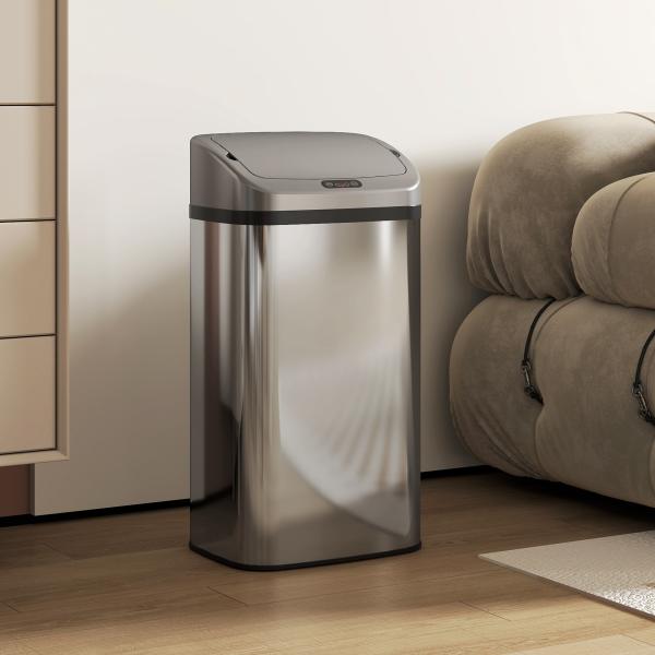 Balde de Lixo Automático para Cozinha 48 L Sensor Infravermelho Fechamento Automático Antimarcas Aço Inoxidável 33x25x69 cm Prata