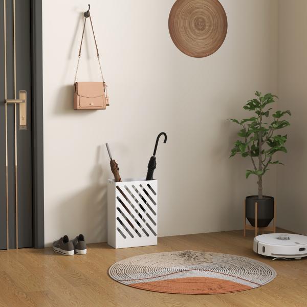 Suporte para Guarda - Chuvas de Aço Galvanizado Estreito com Bandeja de Gotejamento Removível 4 Ganchos 28x14x41 cm Branco
