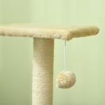 Arranhador para Gatos Médio de 3 Níveis com Postes de Sisal Placa para Arranhar e Bola Suspensa 40x35x72 cm Creme