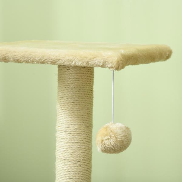 Arranhador para Gatos Médio de 3 Níveis com Postes de Sisal Placa para Arranhar e Bola Suspensa 40x35x72 cm Creme