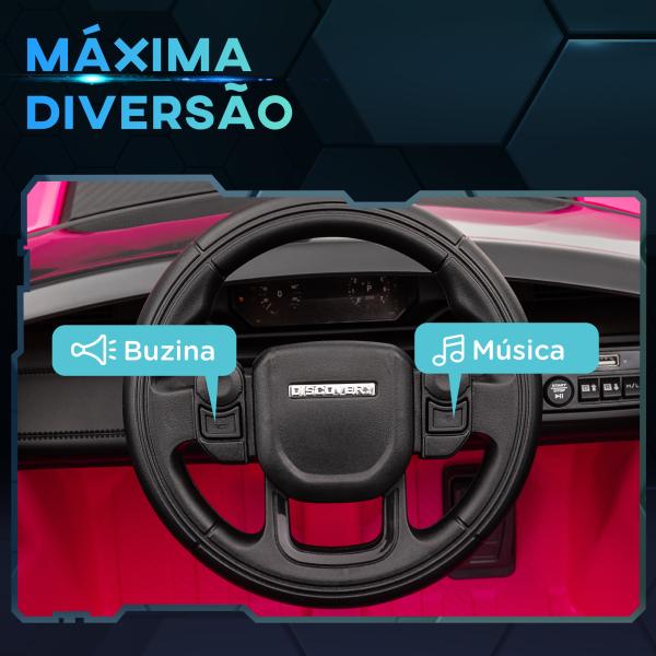 Carro Elétrico para Crianças com Licença Land Rover Discovery Sport Bateria 12V Faróis Buzina e Música 106x65,5x51 cm Rosa