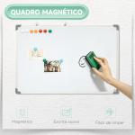 Quadro Magnético com Estrutura de Liga de Alumínio 90x60 cm Apagador 4 Marcadores e 10 Ímás para Escritório Casa Branco
