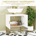 Móvel para Lavatório Pousar Moderno com 2 Portas e Pés de Aço 60x30x65 cm Branco e Dourado