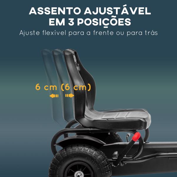 Kart a Pedais para Crianças com Assento Ajustável Pneus de Goma Travão de Mão para Crianças de 5 - 12 Anos 121x58x61 cm Branco