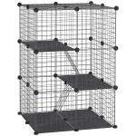 Recinto para Animais de Estimação de 3 Níveis com Rampas e Desenho Personalizável 70x70x105 cm Preto