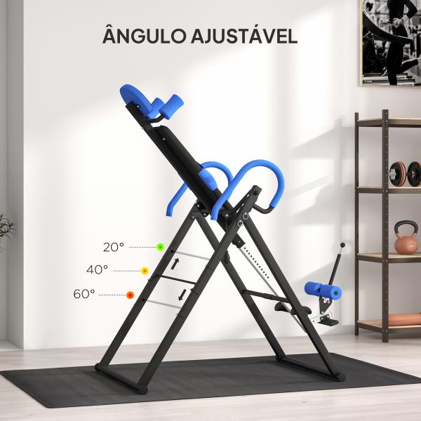Mesa de Inversão Dobrável com Cinto de Segurança Altura Regulável para Utilizadores de 1,30 a 1,90 m 79x114x153 cm Preto e Azul