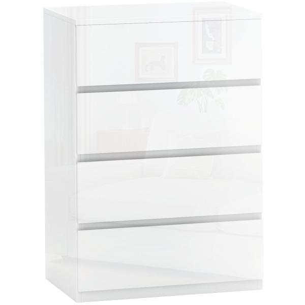 Cómoda com 4 Gavetas de Madeira Cómoda de Dormitório Cómoda Branca Estilo Moderno 55x33x80 cm Branco Brilhante