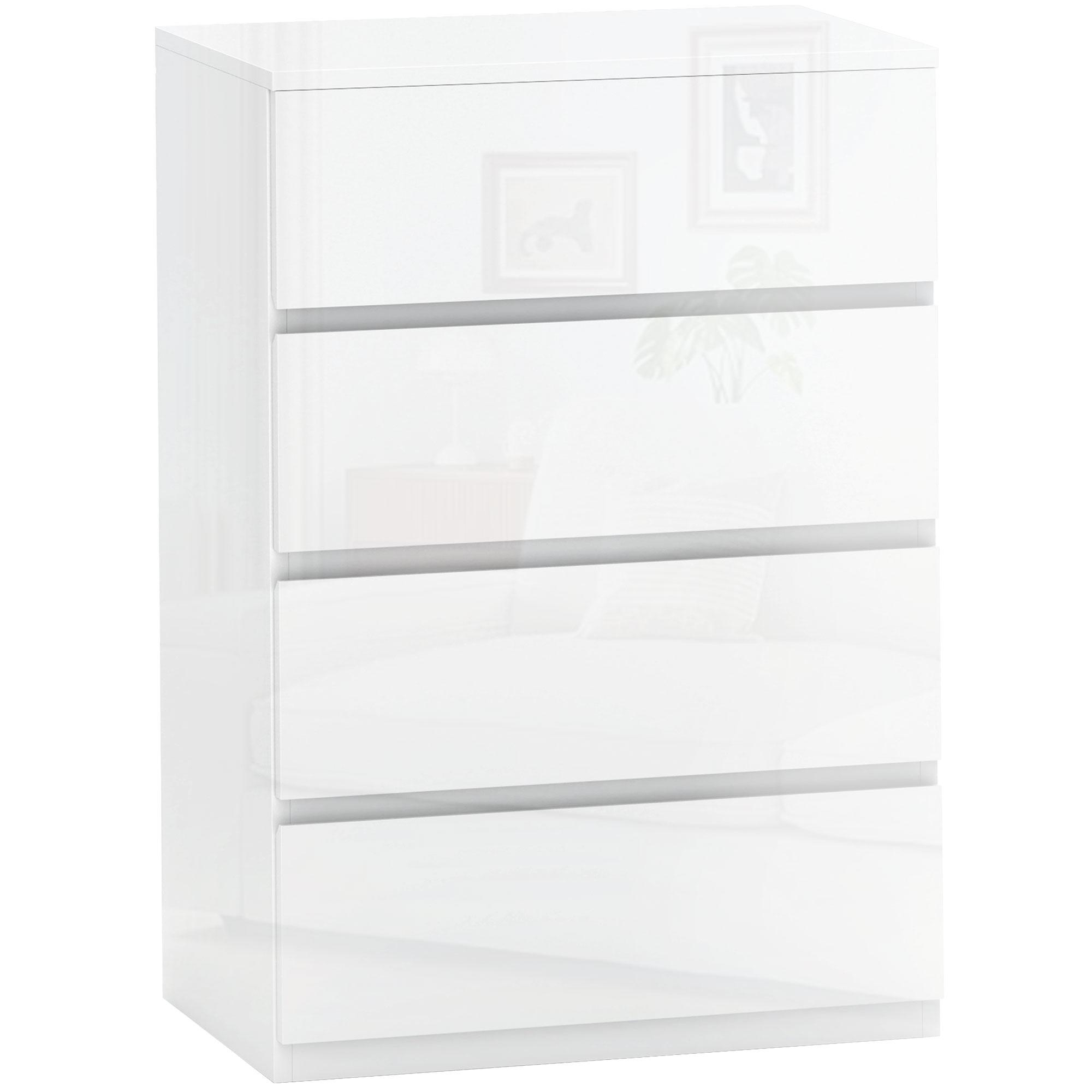 Cómoda com 4 Gavetas de Madeira Cómoda de Dormitório Cómoda Branca Estilo Moderno 55x33x80 cm Branco Brilhante