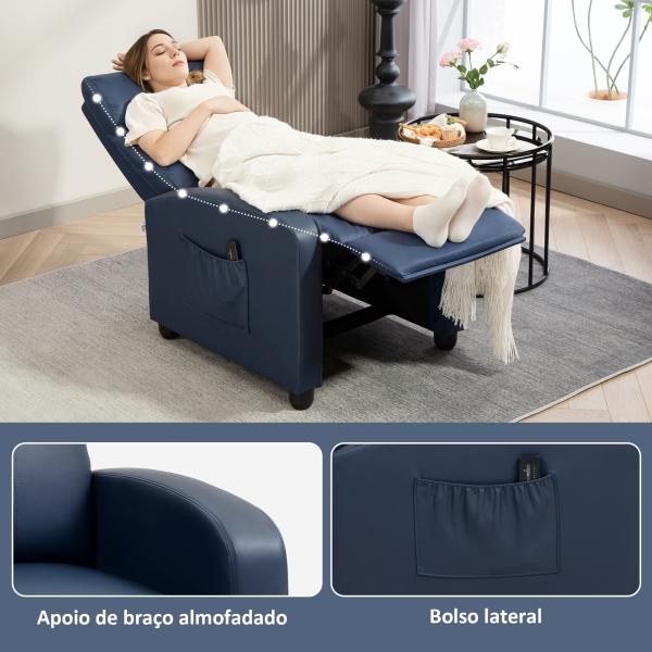 Poltrona de Massagem Reclinável com 2 Zonas de Massagem 8 Programas e 5 Níveis de Intensidade 68x88x98 cm Azul Escuro