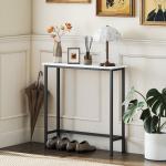 Mesa Consola Moderna Consola Estreita com Superfície com Efeito Mármore e Estrutura de Metal 75x24x76 cm Branco e Preto
