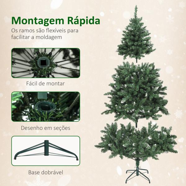 Árvore de Natal 180 cm com Luzes LED 9 Modos de Iluminação 802 Ramos e Neve Artificial Verde