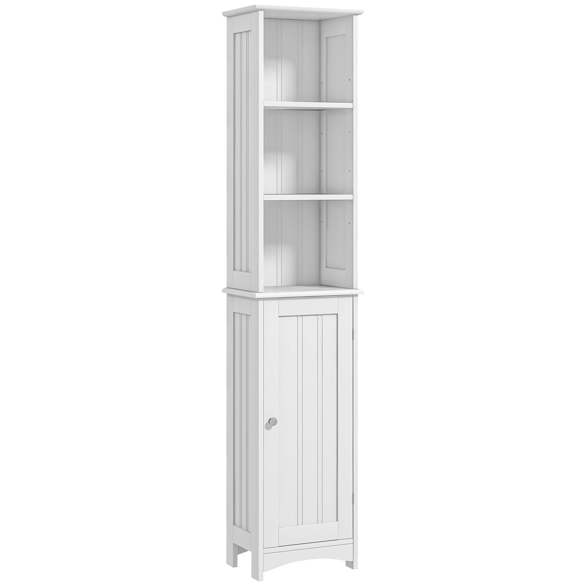Coluna Casa de Banho com 3 Compartimentos de Armazenamento Porta e Prateleiras Ajustáveis 34x23x165 cm Branco
