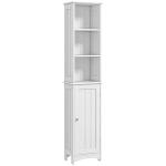 Coluna Casa de Banho com 3 Compartimentos de Armazenamento Porta e Prateleiras Ajustáveis 34x23x165 cm Branco