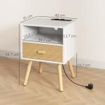 Mesa de Cabeceira com Estação de Carregamento Gaveta 2 Tomadas AC Porta USB e Tipo - C 40x35x54,7 cm Branco