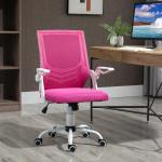 Cadeira de Escritório Ergonômica Giratória com Altura Ajustável Apoio para os Braços Dobrável Suporte Lombar e Encosto Transpirável 62,5x55x94 - 104cm Rosa
