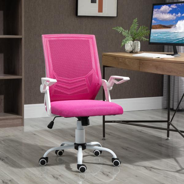 Cadeira de Escritório Ergonômica Giratória com Altura Ajustável Apoio para os Braços Dobrável Suporte Lombar e Encosto Transpirável 62,5x55x94 - 104cm Rosa