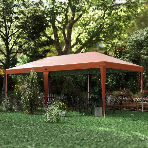 Tenda Dobrável 6x3 m com Altura Ajustável em 3 Níveis Bolsa de Transporte Anti - UV e Estrutura de Aço Castanho