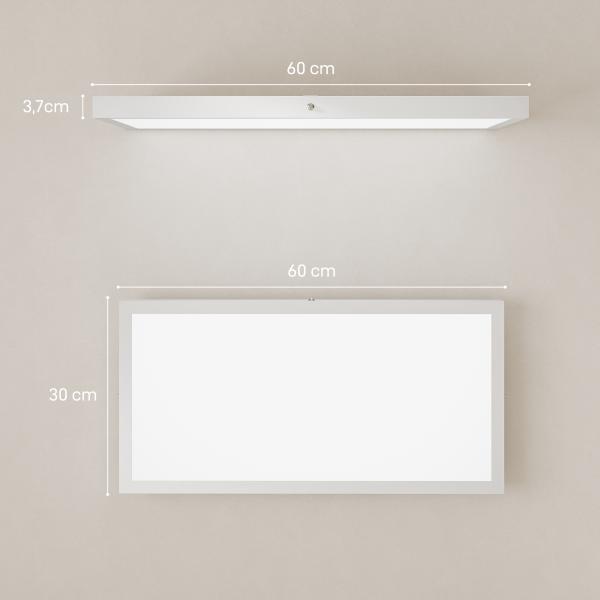 Conjunto de 4 Candeeiros de Teto Cor Regulável com Interruptor DIP e de Parede 3000K/4000K/6000K 60x30x3,7 cm Branco