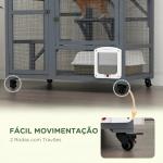 Gaiola Interior para Gatos em Madeira com Rodas, Portas, Plataformas de Salto, Rede e Topo Basculante, 110x100x60 cm, Cinzento