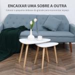 Conjunto de 2 Mesas Auxiliares com Pés de Madeira Mesas de Café 59,5x39,5x45cm e 44,5x28,5x40cm Branco
