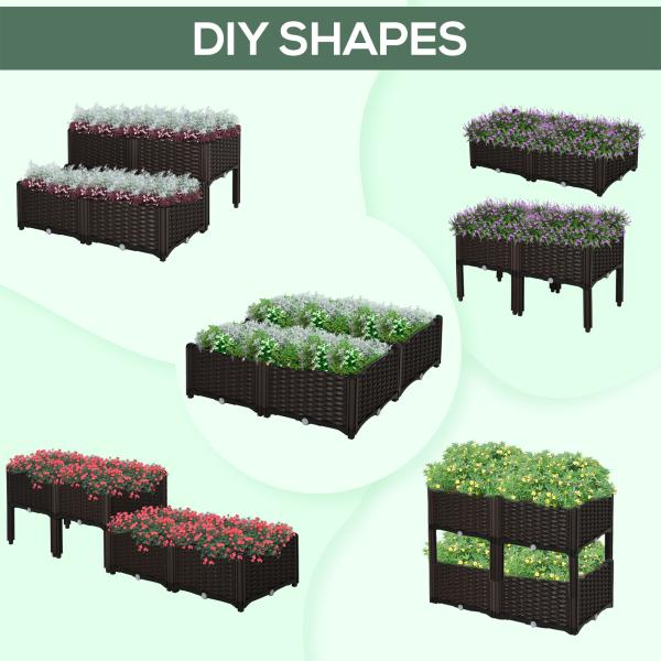 Conjunto de 4 Floreiras Quadradas Floreiras para Flores e Vegetais com Orifícios de Drenagem e Pés Altos 80x40x26 - 44 cm Marrom